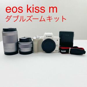 【中古可動品】Canon EOS Kiss M ダブルズームキット 標準レンズ 望遠レンズ 人気のホワイト ミラーレス一眼レフカメラ キャノン 【1スタ】