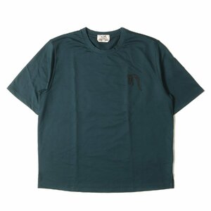 HERMES エルメス Tシャツ サイズ:L 21AW ワンポイント ホース レザー ワッペン 刺繍 クルーネック 半袖Tシャツ セージグリーン イタリア製