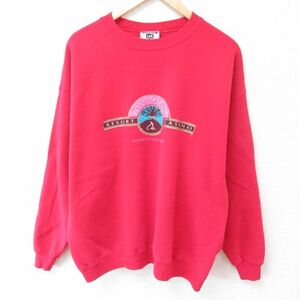 XL/古着 リー Lee 長袖 スウェット メンズ 90s リゾートカジノ フォックスウッズ 木 クルーネック 赤 レッド 23dec01 中古