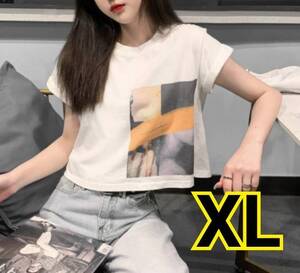 ◆XL Tシャツ ショート丈 ホワイト カジュアル 韓国風 シンプル