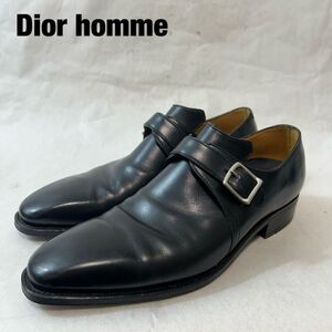 F0076★10 高級 DIOR HOMME ディオールオム エディー期 メンズ レザー プレーントゥ サイドバックル 革靴 ビジネス 黒 7