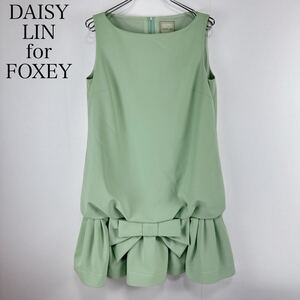 DAISY LIN for FOXEY デイジーリンフォクシー　ノースリーブワンピース サイズ38 日本製　グリーン　リボン　ドレス