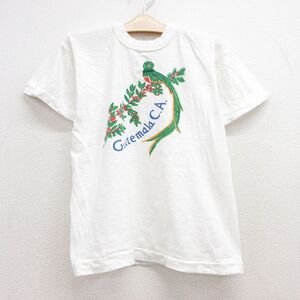 【50%OFF】古着 半袖 ビンテージ Tシャツ キッズ ボーイズ 子供服 70s グァテマラ 鳥 染み込みプリント クルーネック 白 ホワイト spe 5OF