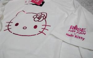 レディース☆Rose fanfan×hello kittyコラボ ☆可愛い！キティちゃんフェイス♪お袖ロゴ刺繍入り白色半袖Tシャツ(o^―^o)大きいサイズ３Ｌ