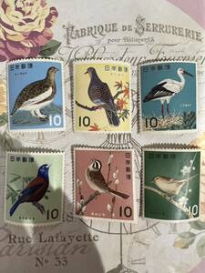 未使用　鳥シリーズ　10円切手　6種セット　各１枚　計6枚　昭和　らいちょう　きじばと　こうのとり　るりかけす　ほおじろ　うぐいす