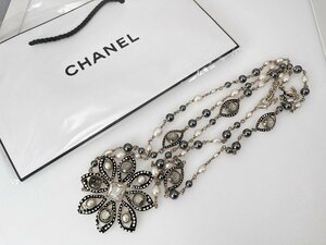 CHANEL シャネル ロング ネックレス フェイクパール カラーストーン ココマーク フラワー モチーフ A16 C[224928