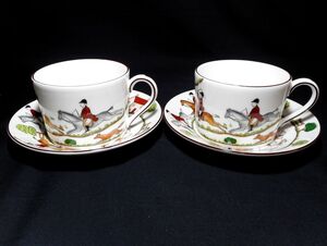 1000円スタート カップ＆ソーサー2客セット WEDGWOOD ウェッジウッド HUNTING SCENES ハンティングシーン 陶磁器 馬 犬 WHO D①718