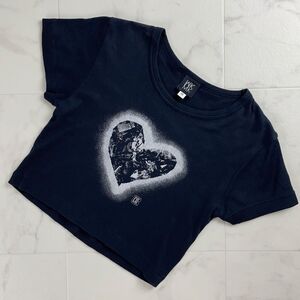 美品 MK MICHEL KLEIN MK ミッシェルクラン プリントTシャツ 半袖カットソー ショート丈 トップス レディース 黒 ブラック サイズ38*RC1452