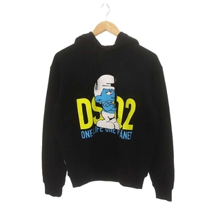 未使用品 ディースクエアード 23SS SMURFS COOL SWEATSHIRT ロゴスウェットフーディ カットソー 長袖 パーカー XS 黒 ブラック マルチカラ