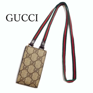 【レア】GUCCI グッチ GGキャンバス ミニポーチ ネックポーチ ケース シェリーライン ウェブライン 125848 ベージュ ブラウン 【送料無料】