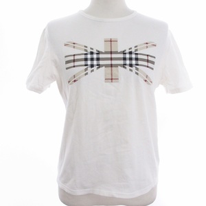 バーバリー ロンドン BURBERRY LONDON ノバチェック ユニオンジャック Tシャツ カットソー 半袖 プリント コットン 白 ホワイト 2 M位 レデ