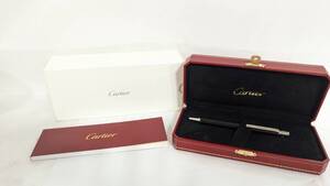 【H5015】 美品 Cartier カルティエ サントス ドゥ カルティエ ボールペン ツイスト式 ケース付き 黒×シルバーカラー 筆記確認済み 