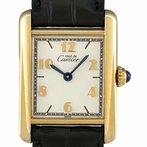 カルティエ CARTIER マストタンク SM ヴェルメイユ 飛びアラビア 5057001 腕時計 シルバー925 レザー GP ホワイト レディース 【中古】