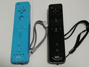 ★送料無料 動作確認済 Wiiリモコン　モーションプラス2個セット　RVL-036 ブラック　黒　ブルー　青　　ストラップ付