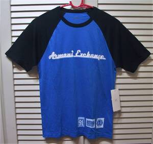 新品 ARMANI EXCHANGE /アルマーニエクスチェインジ　半袖Tシャツ　ロゴ入り S ブルーｘブラック　タグ付き未使用　ハワイ購入