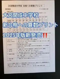 中学受験　大宮開成中学校　2025年新合格への算数プリント