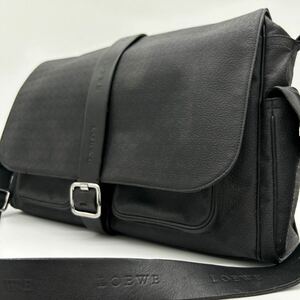 1円〜【美品】ロエベ LOEWE ショルダーバッグ メッセンジャー リピートアナグラム A4 ビジネス 大容量 レザー ブラック 黒 斜め掛け メンズ