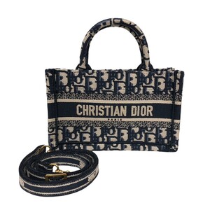 クリスチャン・ディオール Christian Dior オブリークエンブロイダリーブックトートミニ S5573CRIW ネイビー キャンバス 中古