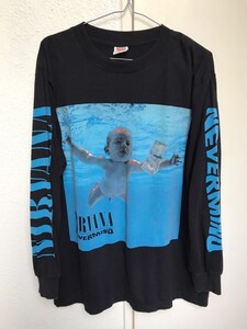 anvil製☆NIRVANA ニルバーナ Tシャツ /ロンT/size:L/バンドanvil 1枚タグ USA製 両面/アメカジ ヴィンテージ/NEVER MIND/ブラック