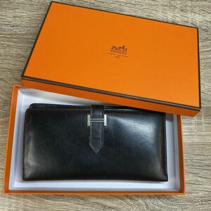 1円　HERMES エルメス 長財布 ロングウォレット　シルバー金具　ブラック　レザー　6957