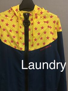 ランドリー Laundry ウインドジャケット 星柄 スター フード ジップ 長袖 イエロー ネイビー Sサイズ 上着 !●&