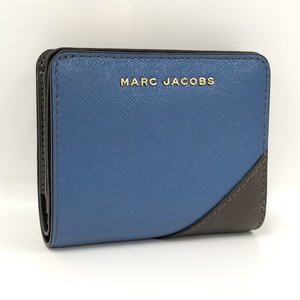【中古】MARC JACOBS コンパクトウォレット 二つ折り財布 レザー ブルー ブラウン