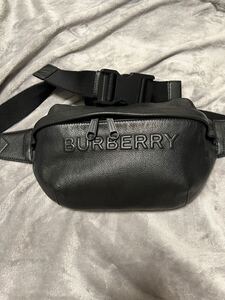 1円〜　Burberry レザー 黒 ブラック ボディバッグ ウエストバッグ 斜め掛け BURBERRY