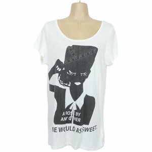 ムルアーMURUA★春夏物　サイズF　丈長めデザイン　薄手　プリント柄　Ｔシャツ　白系　半袖　レターパック可　b8180