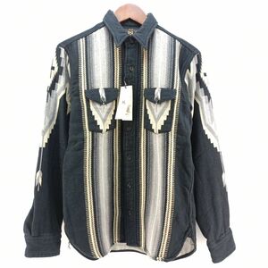 RALPH LAUREN RRL Native blanket Shirt グレー×ネイビー SIZE XS ネイティブ柄 ブランケットシャツ ラルフローレン ◆3109/宮竹店