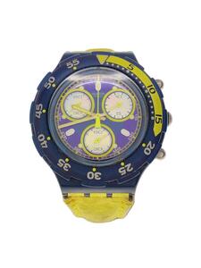 SWATCH◆クォーツ腕時計/アナログ/フェイクレザー/NVY/YLW/SS