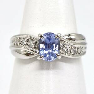 ソーティング付き!!◆Pt850 天然サファイア/天然ダイヤモンドリング◆S 約5.4g 14号 diamond sapphire jewelry ring 指輪 EC8/E