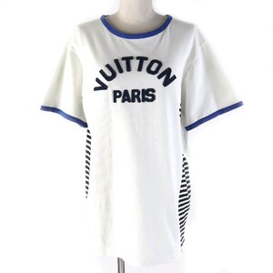 美品△LOUIS VUITTON ルイヴィトン 2023年 1ABCFP Vuitton Paris Tシャツ コットン100％ ロゴ入り 一部ボーダー柄 M 正規品 定価158400円