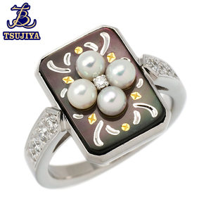 ★ほぼ美品★ MIKIMOTO ミキモト　ピグウェ　ベビーパールシェルリング　Pt950/ダイヤ　10号　9.6g　中古A【辻屋質店J1997】