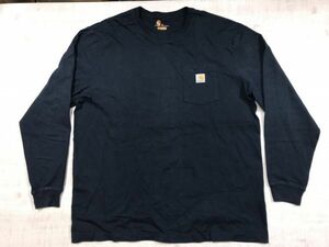 カーハート Carhartt アメカジ ワーク ストリート 胸ポケット ポケT ロンT カットソー 長袖Tシャツ メンズ 大きいサイズ XL 紺