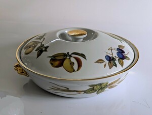 ROYAL WORCESTER ロイヤル ウースター　イブシャム ゴールドパターン ラウンド アントレディッシュ & 蓋 オーブン対応 　ビンテージ