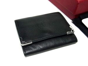 1円 ■美品■ Cartier カルティエ マストライン レザー コインパース コインケース 小銭入れ レディース ブラック系×シルバー系 FF8757