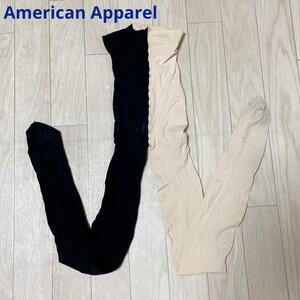 American Apparel ベージュx黒 ツートーンタイツ