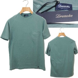 【送料無料 新品】イタリア製 Drumohr ドルモア コットン100％ クルーネック ラグランスリーブ Tシャツ カットソー 半袖 XS グリーン系