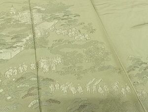 平和屋着物■豪華色留袖 色無地 総刺繍 中国三大刺繍 汕頭刺繍 スワトウ刺繍 大名行列 江戸絵巻 麹塵色 正絹 逸品 AAAK7000Bzg