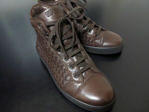 試し履き程度 ボッテガヴェネタ 42 BOTTEGA VENETA イントレチャートハイカット レザースニーカー 濃茶 9329