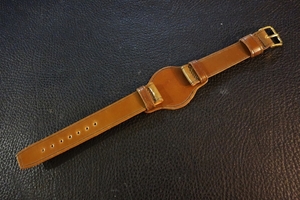 ◆台座付VINTAGE BELT◆高品質国産コードバン カスタムオーダー(台座SIZE/BUCKLE COLOR) WHISKEY BROWN 22mm 受注生産 日本製 腕時計ベルト