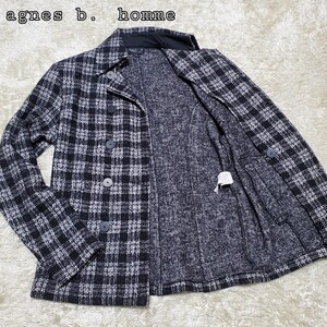 美品　agnes b.homme　テーラードジャケット　コート　チェック　ダブル