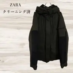 【美品】ZARA 中綿 ジャケット カーキxブラック フード付き クリーニング済