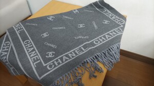 1円〜★CHANEL★シャネル★ストール★マフラー★ショール★カシミア65%×シルク35%★グレー×薄グレー柄★大判