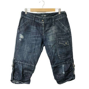 ARMANI JEANS アルマーニジーンズ デニム クロップドパンツ ダメージ加工 ベルト 29 インディゴ レディース A27