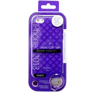 最安送料140円 iPhone 5C ダイヤ キルティング ソフトケース カバー 液晶保護フィルム リングストラップ アルミホームボタン 紫 パープル