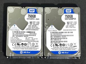 ★ 2個セット ★ 750GB ★ WD Blue　/　WD7500BPVX　【使用時間：2304ｈ＆2652ｈ】　Western Digital WD Blue　良品　[管理■EPHW]