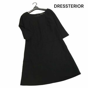 DRESSTERIOR ドレステリア 切替♪ 7分袖 ワンピース Sz.38　レディース 黒 日本製　K4T00273_3#F