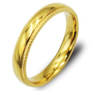 指輪 メンズ リング レディース サージカルステンレス 甲丸 ゴールド ミル打ち 幅4mm ファッション 結婚指輪 【23.5号】