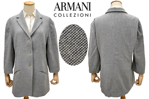 L-2105★美品★ARMANI COLLEZIONI アルマーニコレッツォーニ★秋冬 イタリア製 グレー ブレザー 三つボタン七分袖 テーラードジャケット 46